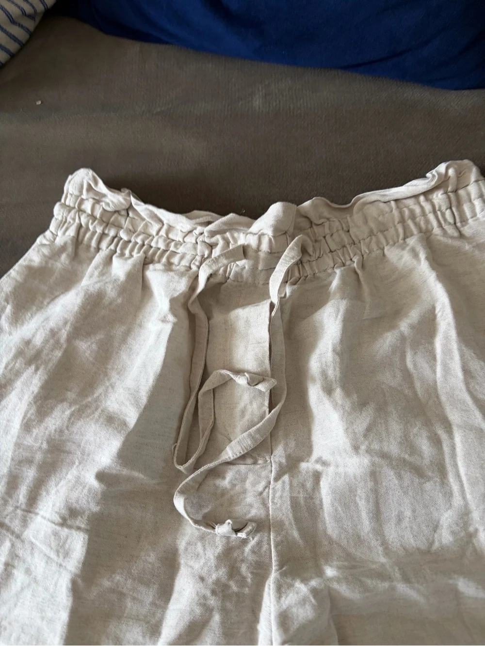 H&M Light Beige Drawstring Linen Jogger Pants M
